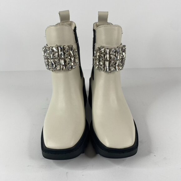 Karl Lagerfeld Paris Ivory Chunky Heel Embellished Platform Combat Boot Size 6.5 - Picture 2 of 8